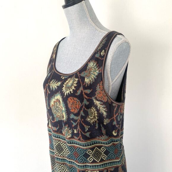Peruvian Connection Navy Rustic Color Botanical Aztec Patterned Maxi Knit Dress - Picture 4 of 13